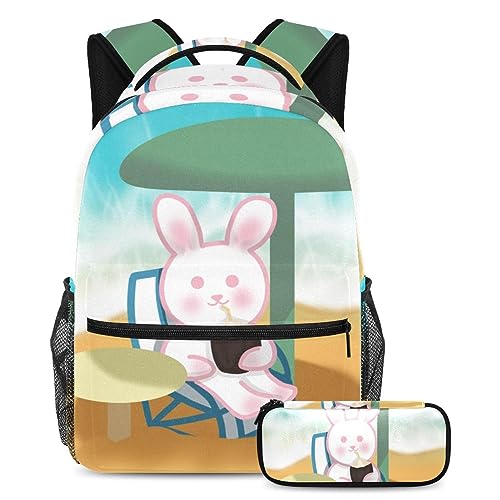 Sac à dos lapin et sa trousse assortie pour les vacances et les sorties scolaires des enfants