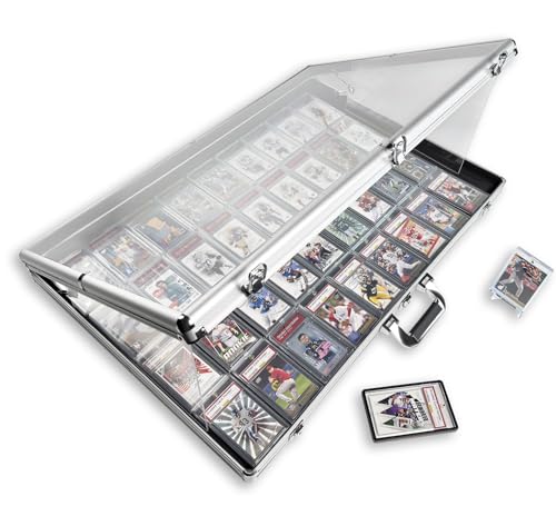 Notwoe Large Card Display Case 34x22Table Top Baseball Card Display Case Aluminum Acrylic Lockable Portable Trade Show Display Case for Sports Card/TCG/Jewelry Collection.
