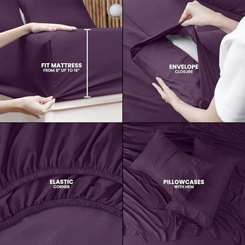 Image of Utopia Bedding Full Sheet Set - 4 Piece Bed Sheets for Full Size Bed, Soft and Breathable Microfiber, Includes 1 Fitted Sheet, 1 Flat Sheet and 2 Pillowcases (Dark Purple)