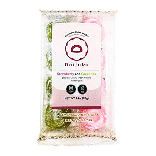 Japanese Daifuku mochi Sweet Rice Cake Two Flavors (Strawberry and Green tea) 7.4oz/ 210g