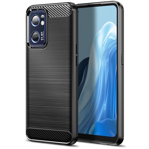 Qiinogow Case Compatible with OPPO Find X5 Lite 5G Slim Fit Phone Cover with Shock-Absorption Carbon Fiber TPU Rubber Protective Case Black
