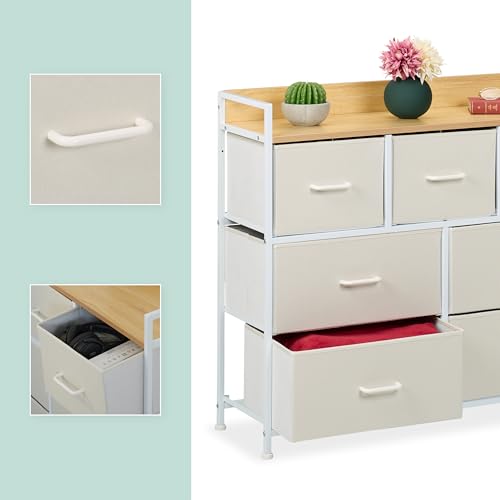 Cómoda 7 cajones Relaxdays de madera mueble beige y blanco para dormitorio 7