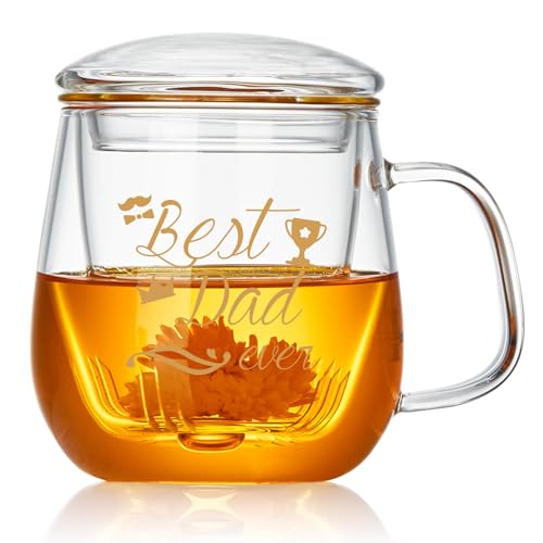 Taza de vidrio para té 500 ml con diseño Best Dad Ever miniatura 1