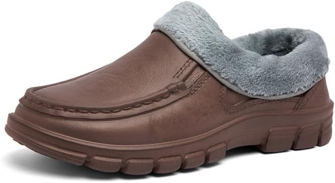 MGGMOKAY Waterproof Garden Clogs for Men Non Slip Chef Shoes Lightweight Slip-On Fur Lined Mens Clogs Warm House Slippers