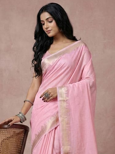 Image of Satrani Women's Cotton Silk Weaving Border Saree with Unstitched Blouse Piece
