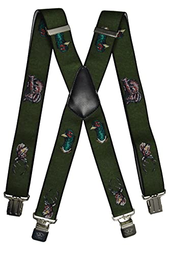 Olata Bretelles de Chasse en X Réglables et Résistantes pour Hommes avec Pinces Gaufrées - 4 cm. Faisan et Stag Cover