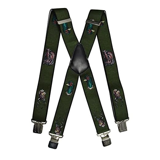 Olata Tirantes De Caza Ajustables con Forma En X. Tirantes Resistentes de Trabajo para Hombre Con Clips En Relieve - 4 cm. Faisán y Stag