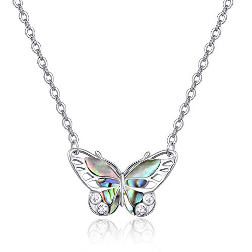 Praymos 925 Sterling Silver Butterfly Necklace Women Abalone Shell Aesthetic Jewelry 20In Chain #TOP15
