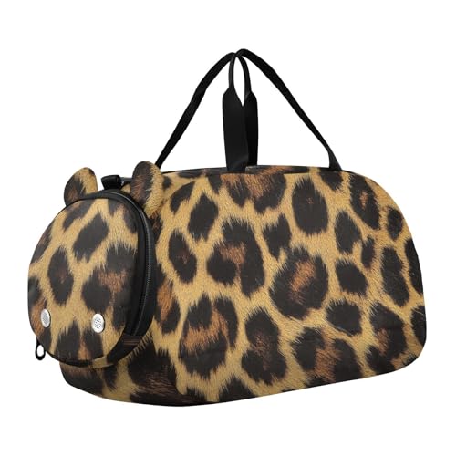 Leopard Skin Pattern Duffle Bag for Girl, Sports Duffle Gym Bags with Shoe Compartment, Personalized Overnight Bag Travel Weekender for Kids