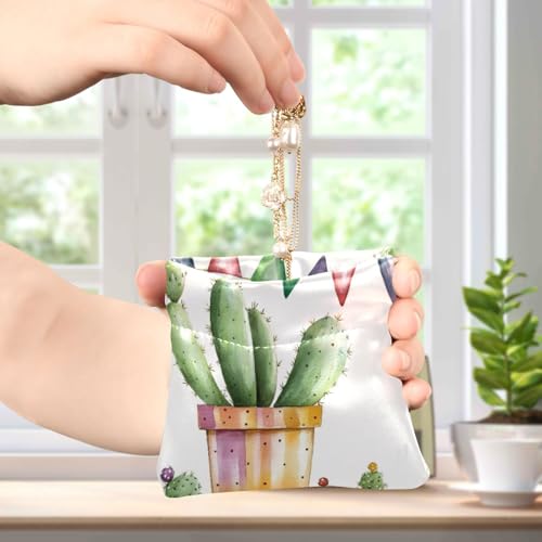 Watercolor Cactus Pattern Squeeze Coin Purse, Leather Coin Purse, Mini Wallet, Compact and Portable, Unisex4