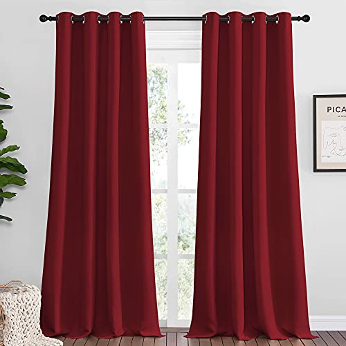 Image of NICETOWN Burgundy Red Blackout Curtains 120 inches Length for Living Room, 2 Panels, 55 inch Wide, Thermal Insulated Long Drapes for Large Window