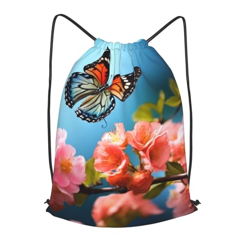 Drawstring Bag for Women Lightweight Sports Gym Bag Butterfly With Flowers Soccer Backpack for Travel