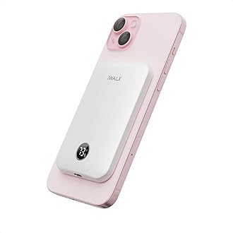 iWALK Mobile Bank, Magnetic Wireless Charging, Ultra Thin, 5000mAh, Compact, Magnetic/Wireless Output, USB-C Port & LED Display, PSE Technology Standards, Compatible with iPhone 16/15/14/13/12 Series,