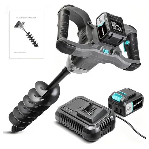 BLUEMARS Earth Auger, 40V Brushless Cordless Post Hole Digger with 6" Drill Bit, 2.5AH Battery & 4A Charger, LED Work Light, for Fence Post, Planting, Gardening & Landscaping
