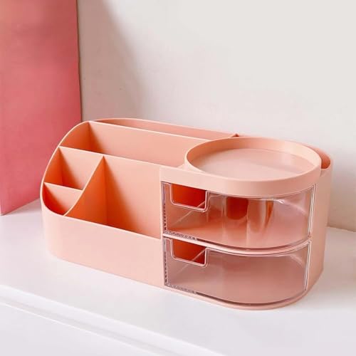 Image of ZUKU MakeUp Organizer Stand Desk Storage Dressing Table Organiser Cosmetic Organizer Box Skin Care Table Bathroom Organiser Makeup Storage Box Makeup Vanity with Transparent Drawer(Pink)