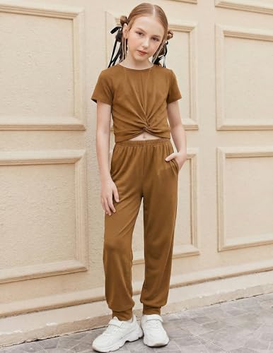 Image of Arshiner Girls Clothing Sets Tie Dye Twist Front Tops & Sweatpants Outfits Sportwear Sweatsuits Tracksuits 4-13 Year