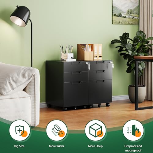 Image of Letaya 3 Drawer Mobile File Cabinet with Lock,Under Desk Metal Small Filing Cabinets for Home Office Organizer Letters /Legal /A4(Fully Assembled Except Wheels-Black)
