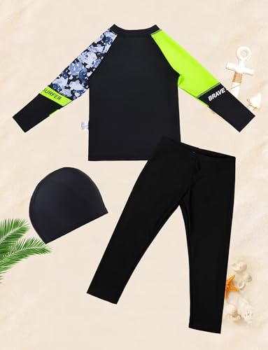 Happy Cherry Boys 3 Piece Rash Guard Swimsuits with Hat Long Sleeve Sunsuit Swimwear Bathing Suit2
