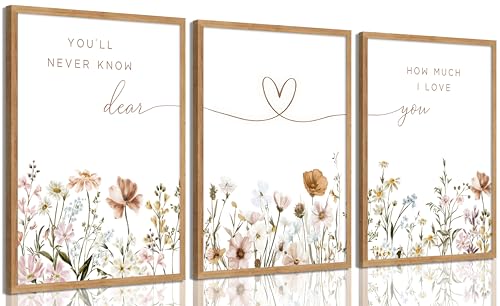 3Pcs Framed Boho Nursery Wall Art Flower Botanical...