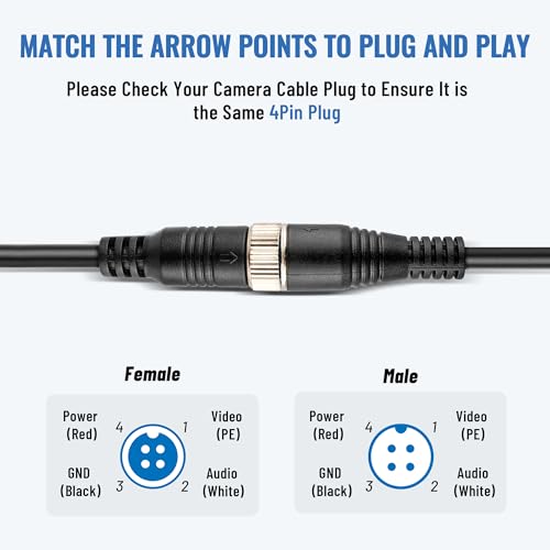 EWAY 4 Pin Aviation Female to RCA Female Adapter Cable, M12 4-Pin to RCA Video AV DC Female Connector Wire, RCA to 4-PIN Monitor/Camera Adapter Video Cable for Car Backup Camera - Thumbnail 3