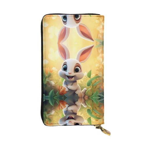 Portefeuille en cuir imprimé lapin de 19 cm pour cartes et voyage