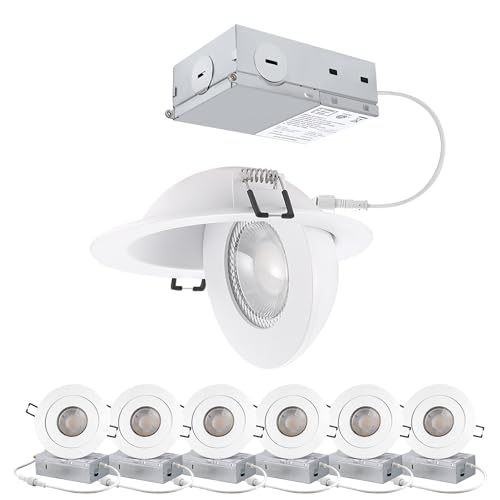 Image of POPANU 4inch Gimbal LED Recessed Light Recessed LED 4 inch White Swivel Gimbal Canless Light 360 Rotation 90 Tilt 4 inch 9W Eyeball Lighting Dimmable Adjustable Can Spotlights 5CCT White 4 inch 6 Pack