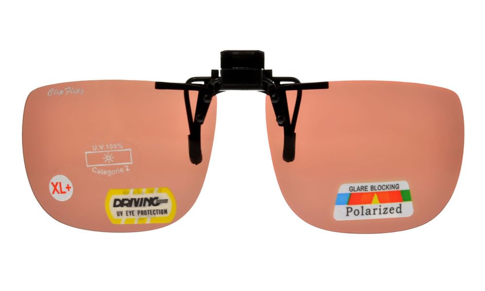 ClipFlipz Rectangular Polarised Copper Driving Clip On Sunglasses S M L XL XXL 3XL