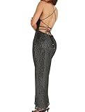 Picture of Just Quella Women Maxi Dress Sequin Strappy Backless Sexy Evening Gown (US 8-10)