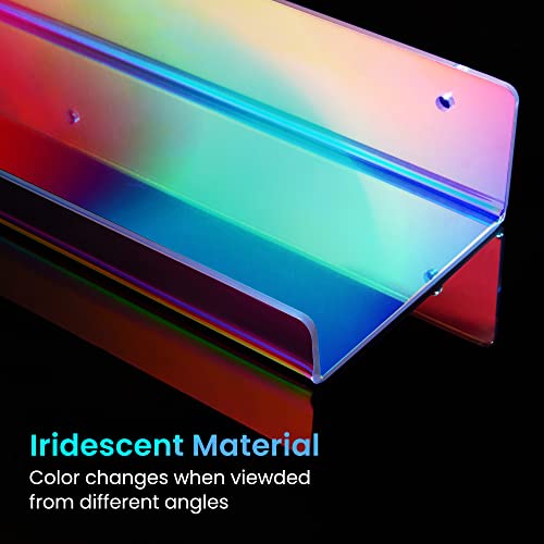 Image of upsimples 4 Pcs 15 inch Iridescent Acrylic Shelves for Wall Decor and Display | Cute Floating Shelf for Perfume, Skincare, Nail Polish, Wall Organizer for Bedroom, Living Room, Playroom, Room Decor