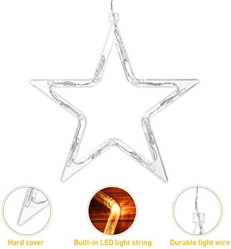 Uonlytech Christmas Hanging Star Window Lights Battery Operated,Warm White Acrylic Window Light with Suction Cup for New Year Wedding Home Christmas Decoration