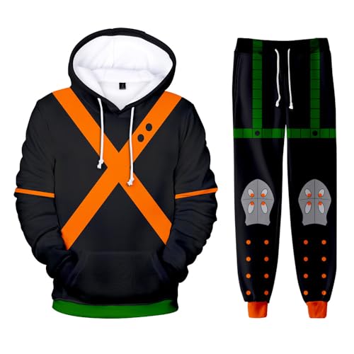 Lzrong MHA Sudadera con Capucha Midoriya Izuku Cosplay Sudadera con Capucha Conjunto de Pantalones de Chándal Anime Bakugou Katsuki Sudadera con Capucha y Pantalones Deportivos Unisex Moda Cálida