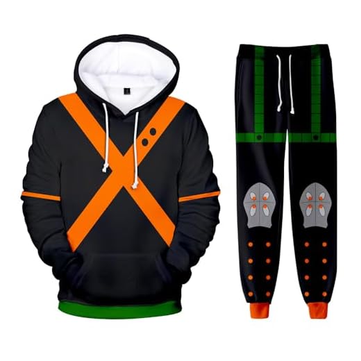 Lzrong MHA Sudadera con Capucha Midoriya Izuku Cosplay Sudadera con Capucha Conjunto de Pantalones de Chándal Anime Bakugou Katsuki Sudadera con Capucha y Pantalones Deportivos Unisex Moda Cálida