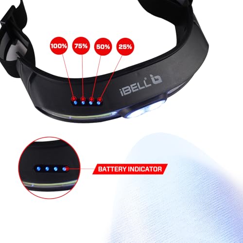 Image of IBELL HL8245S Headlamp Torch with Headband, Rechargeable, LED with 5 Light Modes, Type C Charging, Light Weight, Super Bright & Long Range, for Cycling, Trekking, Camping (Black)