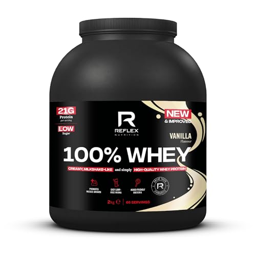 Reflex Nutrition 100% Whey Protein - 80% Pure Whey Protein - EAA Amino Acids - No Added Sugar - Whey Protein Powder for Pre Workout & Post Workout Recovery (Vanilla 2kg 66 Servings)