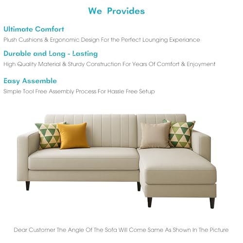 Image of Casaliving Moris RHS 4 Seater L Shape Sofa Set for Living Room (Cream) Premium Fabric Sofa Set for Living Room | Hall