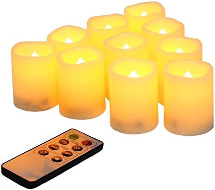 Led Flickering Flameless Votive Tea Lights Candles With Remote Control Battery Operated Set Of 10 / Electric Outdoor Tealights Timer Candle For Christmas,Xmas Decorations (Batteries Included) 200Hours