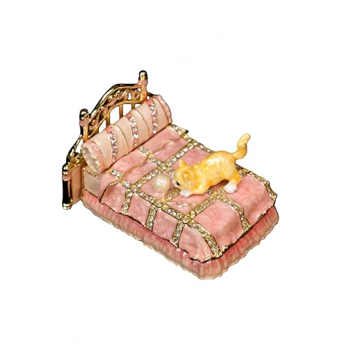Caja de joyas forma de cama de gato con esmalte pintado e incrustación 2