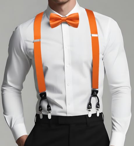 Image of Dubulle Suspender and Bow Tie for Men Paisley Solid Mens Suit Braces Pretied Bowtie and Handkerchief Cufflinks Formal Wedding