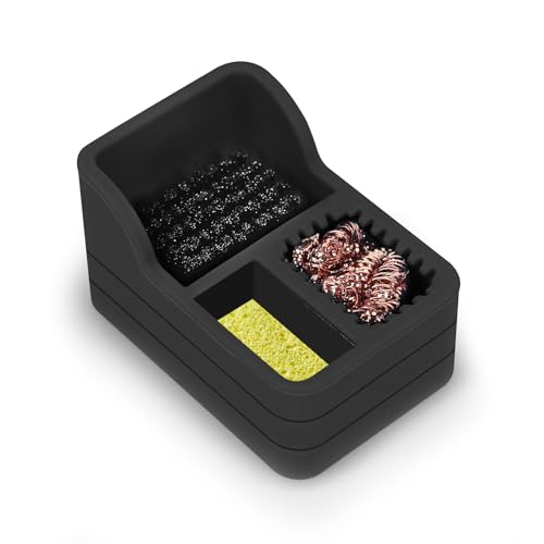 Soldering Iron Tip Cleaner Kit with Brass Wool, Sponge,Steel Brush in Black Silicone Holder – Heat and Scratch Resistant Cleaning Tool for Soldering, Electronics Repair,DIY Projectst