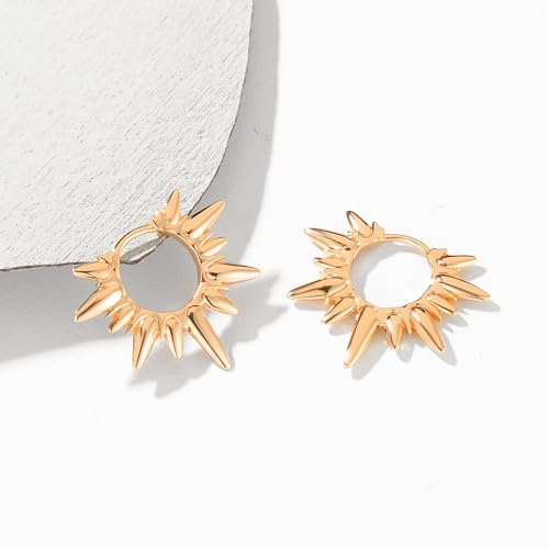 FETTERO Women Spike Earrings Gold Huggie Hoops 14K Gold Plated Small Hoop Earrings for Women Boho Simple Delicate Gold Earrings Handmade Hypoallergenic Earrings Jewelry Gift4