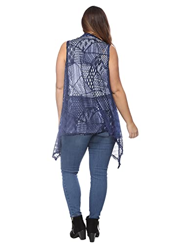 Anna-Kaci Women's Plus Size Bohemian Draped Open Front Crochet Bikini Cover Up Cardigan Vest2