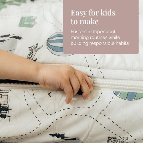 Image of Beddy's Adventure & Wildlife Theme Durable Zipper Bedding for Kids,Bed in a Bag,Cream Comforter & Charcoal Sheets with Outdoor Explorer Design - Includes Pillowcase & Sham - Easy to Make & Wash - Twin