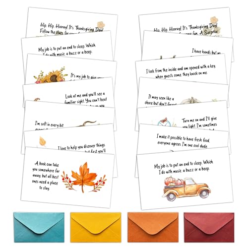感謝祭の宝探し、スカベンジャーハントの手がかりゲームカード14枚、感謝祭の宝物なぞなぞハンティングゲーム、秋の屋内屋外パーティーアクティビティ、大人の家族向け、秋のパーティーデコレーション用品の画像