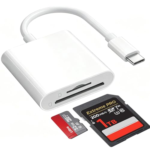 SD Card Reader for iPhone 15/16/17,Sd Card Reader USB C,Micro SD Card Viewer for iPad,Type-C Memory Card Adapter,Digital Camera to iPhone,Plug & Play,SD+TF Dual Slots
