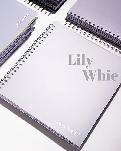 Image of 5 Subject Notebook - Spiral Notebook, College Ruled Notebook With Dividers Pocket, Tabs, 11 inch Ruler, 200 Pages, for Writing Journal, Home & Office, School Supplies, 8.5''x11'' Lily White | 200 Pages, 11 inch Ruler, 8.5 inchx11 inch Lily White, Pocket Dividers with Labels, for Writing Journal, Home, Office & School Supplies