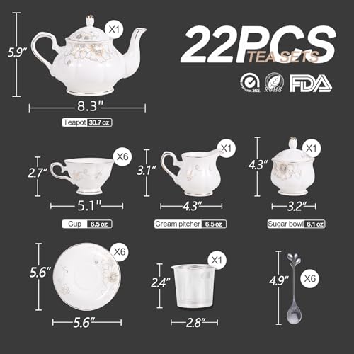 image for CHENP.HMC Tea Set 22-Piece Porcelain Ceramic Coffee Tea Gift Sets Cups