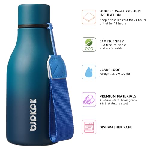 Image of BJPKPK Insulated Water Bottles, 12oz Stainless Steel Metal Water Bottle with Strap, BPA Free Leak Proof Jugs, Mugs, Flasks, Reusable Thermal Flasks for Sports & Travel, Sea