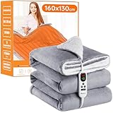 Mia&Coco Manta Electrica Grande Termica Cama 160x130cm, 10 Niveles de Calor y Temporizador de Apagado automático de 1~9 Horas y Pantalla Digital, Lavable a máquina, Sherpa de Franela