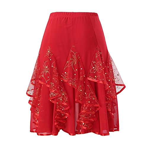Jupe de performance en velours côtelé rouge coupe fluide asymétrique