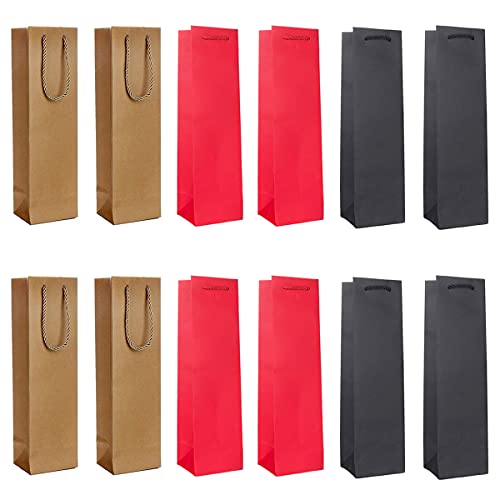 ULWSY Sacs-cadeaux de vin, 12 sacs de vin réutilisables en papier kraft de qualité supérieure avec poignées en corde solides pour les achats de fête, 3 couleurs Cover